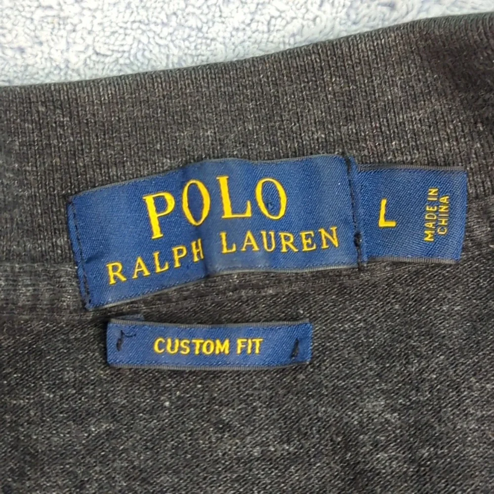 Ralph Lauren Polo Shirt Mens Large Charcoal Custom Fit Red Pony 100% Cotton